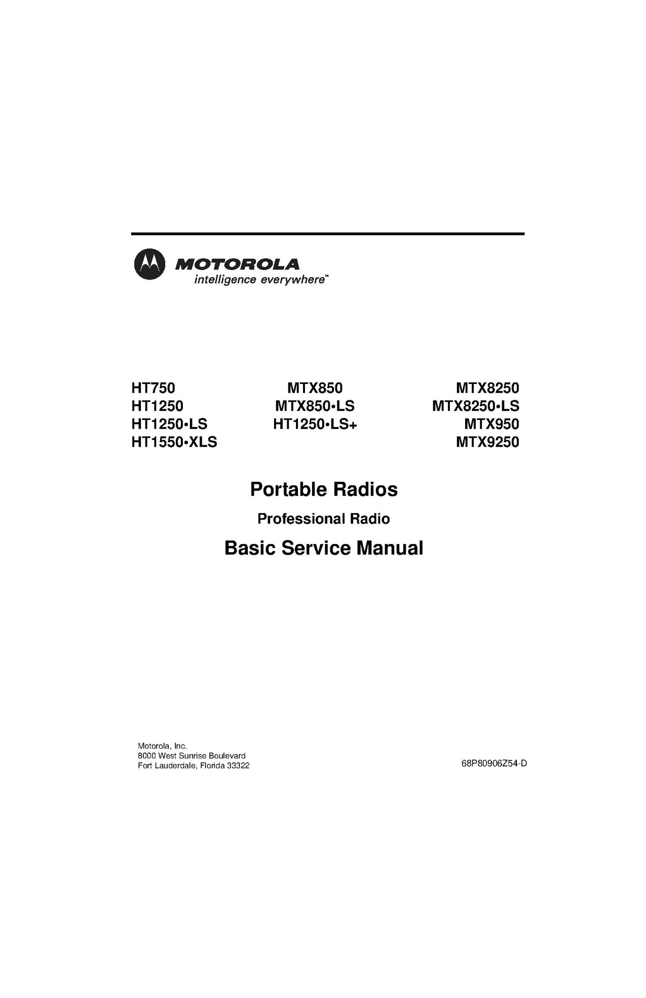 68P80906Z54-D Motorola HT/MTX/PRO Basic Service Manual