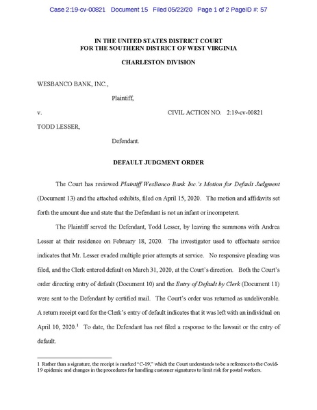 File:Case 2-19-cv-00821 - 15 - Order on Motion-Applcation-Petition for Default Judgement.pdf