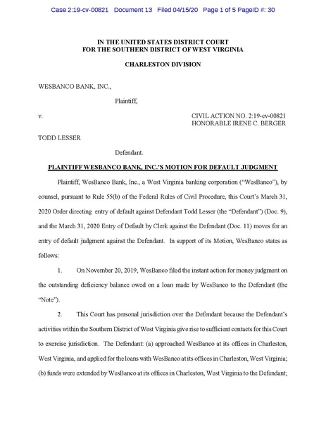 File:Case 2-19-cv-00821 - 13 - Motion-Application-Petition for Default Judgement.pdf