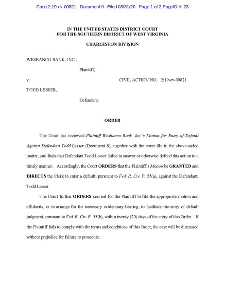 File:Case 2-19-cv-00821 - 9 - Order on Motion-Application-Petition for Entry of Default.pdf
