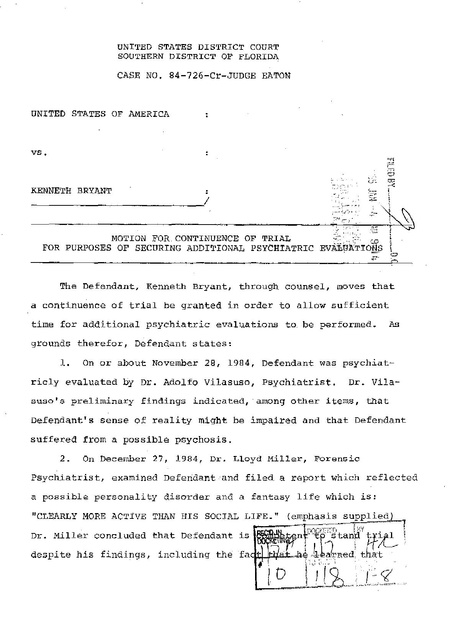 1985-01-04 Motion for Continuance of Trial for Psychiatric Evaluation.pdf